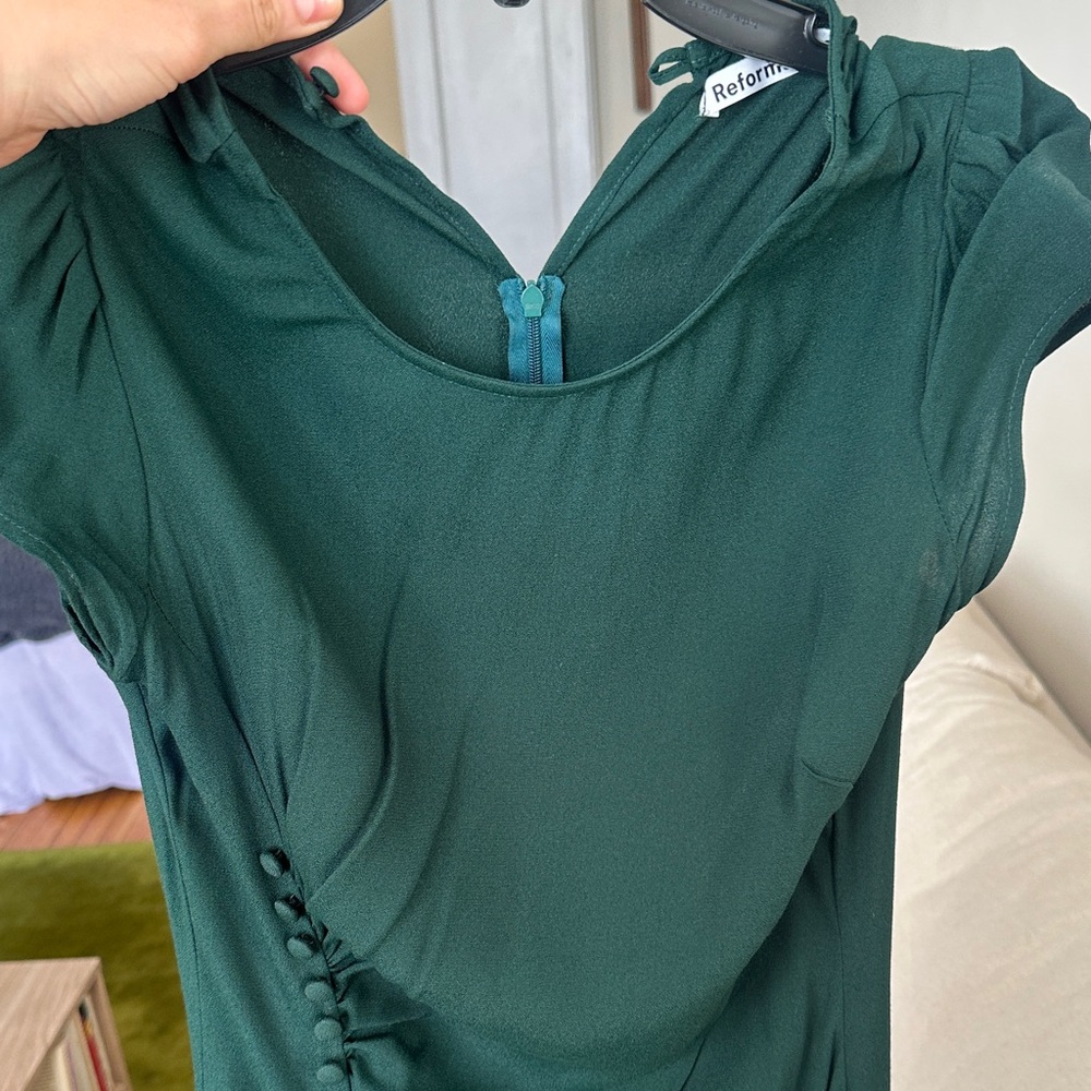 Reformation Forest Green Button-Detail Dress